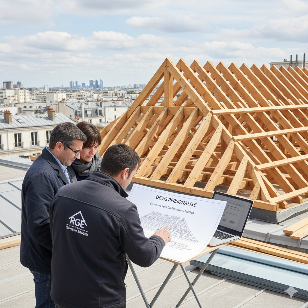 Devis personnalisé pour charpente bois traditionnelle à Châtillon par un couvreur zingueur qualifié RGE.