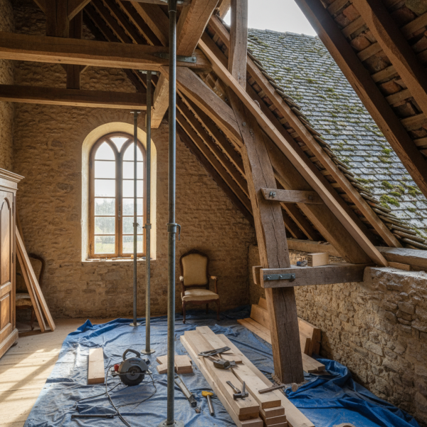 Travaux de charpente à Malakoff : consolidation de charpente bois après dégradation liée à des infiltrations récurrentes