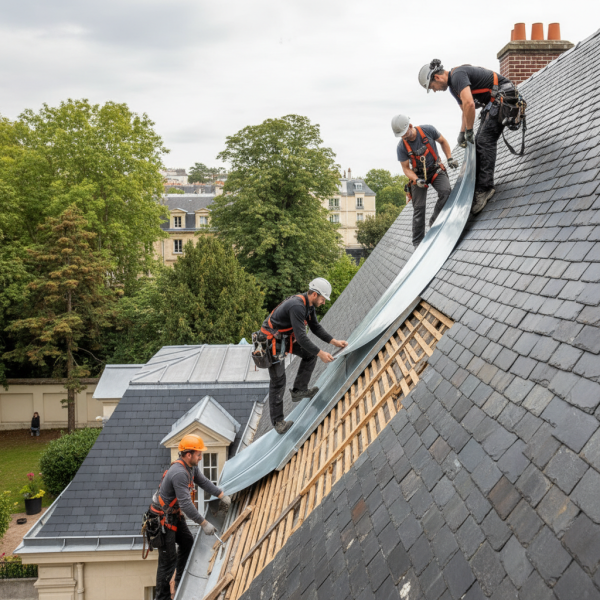 Travaux de zinguerie à Saint-Cloud : habillage de rives en zinc avec reprise des fixations et protection durable des débords de toiture