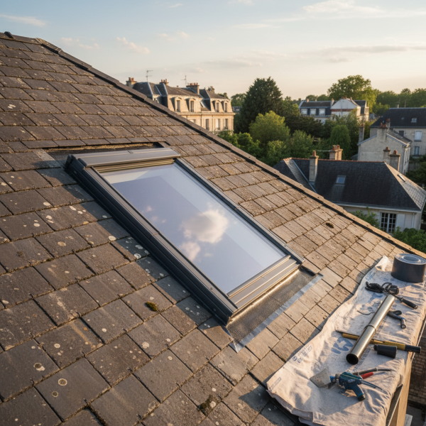 Pose de Velux à Clamart : remplacement d’ancienne fenêtre de toit avec adaptation aux dimensions existantes et reprise de l’étanchéité périphérique
