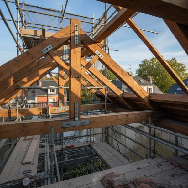 Travaux de charpente à Villejuif : consolidation de charpente bois avec correction des déformations existantes