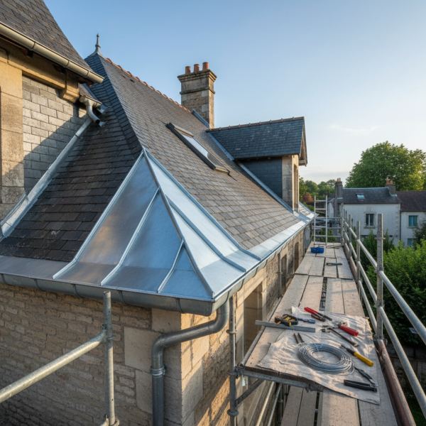 Zinguerie toiture à Meudon : remplacement des descentes pluviales avec recalcul des sections pour limiter les débordements en cas de fortes pluies